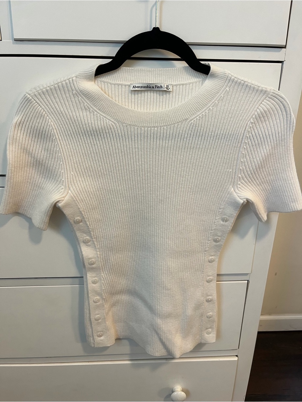 Abercrombie & Fitch Cream Ribbed Short-Sleeve Top